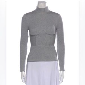 Jonathan Simkhai Gray Ribbed Turtleneck Sweater w/ Underwire Detail Sz S